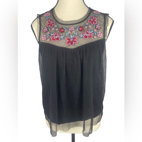 Hollister Tops - Hollister Black Floral Embroidery Sheer Mesh open back  Tank Top Size: S